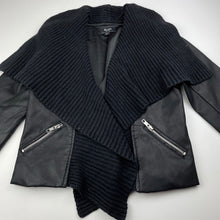 Load image into Gallery viewer, Girls Bardot Junior, black faux leather & knit jacket, no fastening, EUC, size 7,