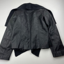 Load image into Gallery viewer, Girls Bardot Junior, black faux leather & knit jacket, no fastening, EUC, size 7,
