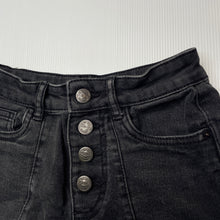 Load image into Gallery viewer, Girls 1964 Denim Co, black stretch denim shorts, W: 26.5cm across unstretched, GUC, size 8,