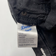 Load image into Gallery viewer, Girls 1964 Denim Co, black stretch denim shorts, W: 26.5cm across unstretched, GUC, size 8,
