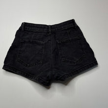 Load image into Gallery viewer, Girls 1964 Denim Co, black stretch denim shorts, W: 26.5cm across unstretched, GUC, size 8,