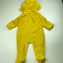 Load image into Gallery viewer, unisex Fun With Spot, yellow fleece zip hooded romper, detachable hood, GUC, size 00,