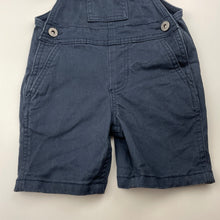 Load image into Gallery viewer, Boys blue, stretch cotton overalls / shortalls, labels removed, W: 26cm across, EUC, size 0-1,