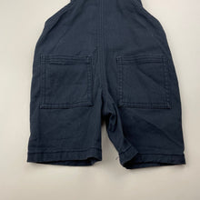Load image into Gallery viewer, Boys blue, stretch cotton overalls / shortalls, labels removed, W: 26cm across, EUC, size 0-1,