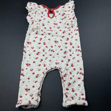 Load image into Gallery viewer, Girls Baby Berry, floral organic cotton ruffle romper, FUC, size 0,