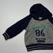 Load image into Gallery viewer, Boys navy & grey, hoodie sweater, labels removed, armpit to armpit: 27cm, armpit to cuff: 18cm, EUC, size 0,