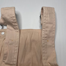 Load image into Gallery viewer, Girls Bardot Junior, pink stretch denim overalls / shortalls, small marks on straps at back, FUC, size 00,
