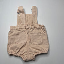 Load image into Gallery viewer, Girls Bardot Junior, pink stretch denim overalls / shortalls, small marks on straps at back, FUC, size 00,
