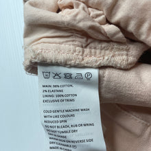 Load image into Gallery viewer, Girls Bardot Junior, pink stretch denim overalls / shortalls, small marks on straps at back, FUC, size 00,