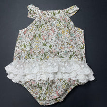 Load image into Gallery viewer, Girls Bebe by Minihaha, lace trim lightweight cotton summer romper, EUC, size 0,