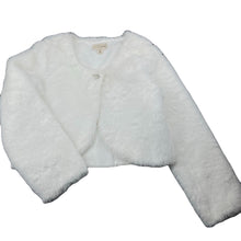 Load image into Gallery viewer, Girls Designer Kidz, lined faux fur cropped jacket, L: 36cm, EUC, size 8,