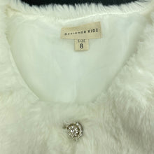 Load image into Gallery viewer, Girls Designer Kidz, lined faux fur cropped jacket, L: 36cm, EUC, size 8,