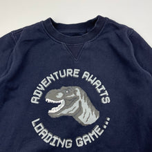 Load image into Gallery viewer, Boys Target, navy fleece lined sweater / jumper, dinosaur, GUC, size 4,