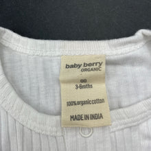 Load image into Gallery viewer, unisex Baby Berry, white ribbed organic cotton bodysuit / romper, EUC, size 00,