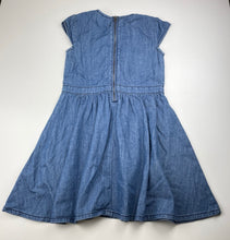 Load image into Gallery viewer, Girls Esprit, sequin trim chambray cotton dress, small marks front skirt, FUC, size 6-7, L: 64cm