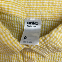 Load image into Gallery viewer, Girls Anko, yellow stripe lightweight cotton tie front top, GUC, size 6,