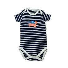 Load image into Gallery viewer, Boys PIMPOLHO, navy stripe soft cotton bodysuit / romper, EUC, size 0,