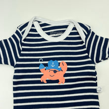 Load image into Gallery viewer, Boys PIMPOLHO, navy stripe soft cotton bodysuit / romper, EUC, size 0,