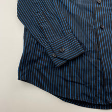 Load image into Gallery viewer, Boys FRED BRACKS, black & blue stripe long sleeve dress shirt, EUC, size 7,