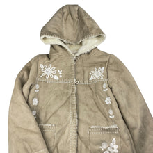 Load image into Gallery viewer, Girls Origami, embroidered faux suede jacket/coat, L: 51cm, small blue marks on front, FUC, size 8,