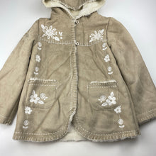 Load image into Gallery viewer, Girls Origami, embroidered faux suede jacket/coat, L: 51cm, small blue marks on front, FUC, size 8,