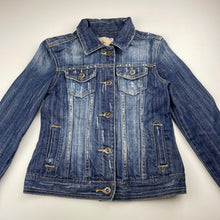 Load image into Gallery viewer, Girls HTG 81, distressed denim jacket, Sz:M, armpit to armpit: 34cm, shoulder to cuff: 53.5cm, GUC, size 10-12,
