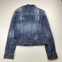 Load image into Gallery viewer, Girls HTG 81, distressed denim jacket, Sz:M, armpit to armpit: 34cm, shoulder to cuff: 53.5cm, GUC, size 10-12,