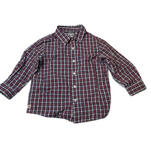 Load image into Gallery viewer, Boys ABCD Industrie, checked cotton long sleeve shirt, collar button missing, spare attached, GUC, size 2,
