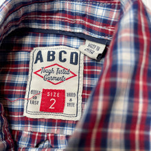 Load image into Gallery viewer, Boys ABCD Industrie, checked cotton long sleeve shirt, collar button missing, spare attached, GUC, size 2,