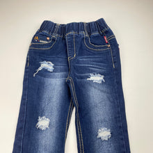 Load image into Gallery viewer, Boys Fashion Jeans Co, distressed stretch denim pants, elasticated, Inside leg: 37cm, EUC, size 4,