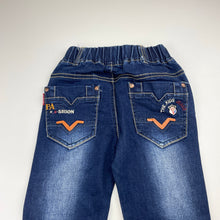 Load image into Gallery viewer, Boys Fashion Jeans Co, distressed stretch denim pants, elasticated, Inside leg: 37cm, EUC, size 4,