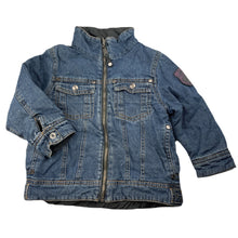 Load image into Gallery viewer, Boys Jack & Milly, reversible blue denim / grey jacket / coat, wash fade, FUC, size 4,