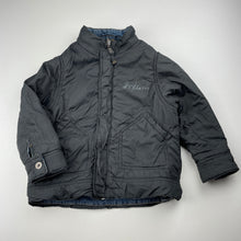Load image into Gallery viewer, Boys Jack & Milly, reversible blue denim / grey jacket / coat, wash fade, FUC, size 4,