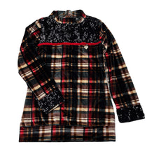 Load image into Gallery viewer, Girls Tiny Girl, checked velour long sleeve top, sequins, armpit to armpit: 35cm, shoulder to cuff: 46cm, EUC, size 7-8,
