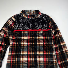 Load image into Gallery viewer, Girls Tiny Girl, checked velour long sleeve top, sequins, armpit to armpit: 35cm, shoulder to cuff: 46cm, EUC, size 7-8,