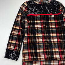 Load image into Gallery viewer, Girls Tiny Girl, checked velour long sleeve top, sequins, armpit to armpit: 35cm, shoulder to cuff: 46cm, EUC, size 7-8,
