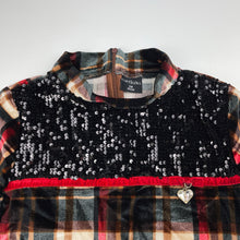 Load image into Gallery viewer, Girls Tiny Girl, checked velour long sleeve top, sequins, armpit to armpit: 35cm, shoulder to cuff: 46cm, EUC, size 7-8,