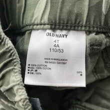 Load image into Gallery viewer, Boys Old Navy, khaki camo print cotton cargo pants, elasticated, Inside leg: 42cm, GUC, size 4,