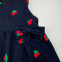 Load image into Gallery viewer, Girls Shuziyiku, lined embroidered navy dress, armpit to armpit: 35cm, EUC, size 6-8, L: 58cm