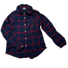 Load image into Gallery viewer, Girls GIORDANO JUNIOR, navy check flannel cotton shirt, poppers, EUC, size 8-9,