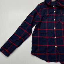 Load image into Gallery viewer, Girls GIORDANO JUNIOR, navy check flannel cotton shirt, poppers, EUC, size 8-9,