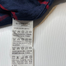 Load image into Gallery viewer, Girls GIORDANO JUNIOR, navy check flannel cotton shirt, poppers, EUC, size 8-9,
