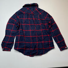 Load image into Gallery viewer, Girls GIORDANO JUNIOR, navy check flannel cotton shirt, poppers, EUC, size 8-9,