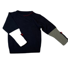 Load image into Gallery viewer, Boys STEFFEN SCHRAUT, navy & grey knit sweater, no size, armpit to armpit: 32cm, shoulder to cuff: 35cm, small mark back left sleeve, FUC, size 4-5,