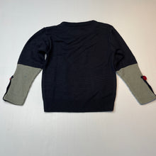 Load image into Gallery viewer, Boys STEFFEN SCHRAUT, navy & grey knit sweater, no size, armpit to armpit: 32cm, shoulder to cuff: 35cm, small mark back left sleeve, FUC, size 4-5,