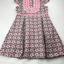 Load image into Gallery viewer, Girls Vanna Princess, lined floral grey & pink floral dress, GUC, size 8, L: 66cm