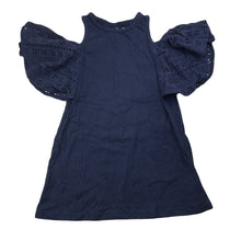 Load image into Gallery viewer, Girls Cotton On, navy cotton broderie trim dress , GUC, size 5, L: 58cm