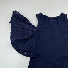Load image into Gallery viewer, Girls Cotton On, navy cotton broderie trim dress , GUC, size 5, L: 58cm