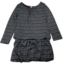 Load image into Gallery viewer, Girls Hype Girls, black & silver metallic stripe dress, EUC, size 8, L: 65cm