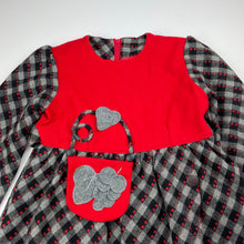 Load image into Gallery viewer, Girls lined, long sleeve dress, no labels, armpit to armpit: 33cm, shoulder to cuff: 40cm, light marks front, FUC, size 6-7, L: 61cm approx